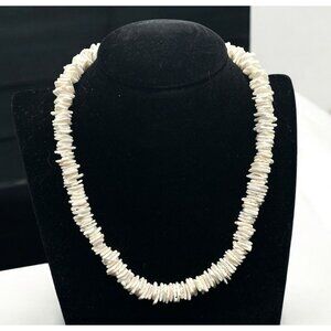 Vintage White Shell Chip Bead Choker Necklace 16" Boho Surf Y2K
